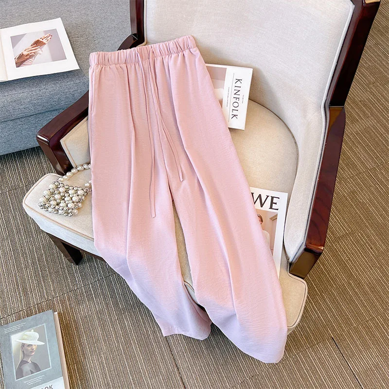 150Kg Summer Cool Pants Plus Size Women\'s Hip 165 High Waisted Straight Tube Thin Wide Leg Pants 5XL 6XL 7XL 8XL 9XL 3-Colors