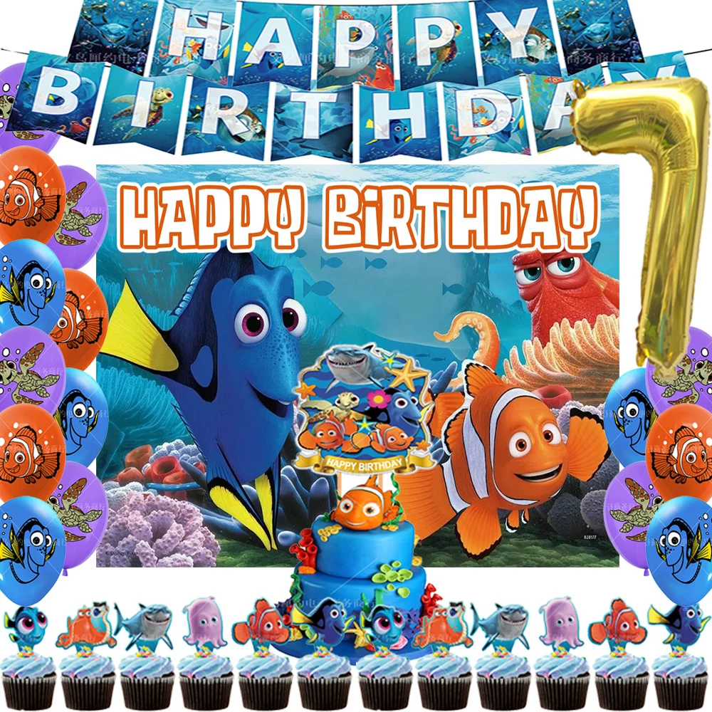 

Disney Clownfish Finding Nemo Birthday Party Supplies Decor Underwater Cartoon Balloons Backdrops Cake Topper Banner Kids Gifts