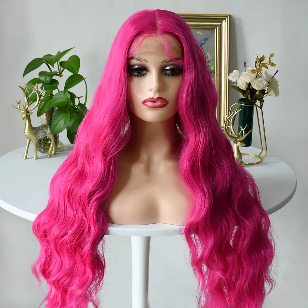 Pink Wig HD Transparent Lace Frontal Wig 13x4 Wig 30 Inch Body Wave Wig 250 Density Water Wave Synthetic Lace Front Wig pelucas