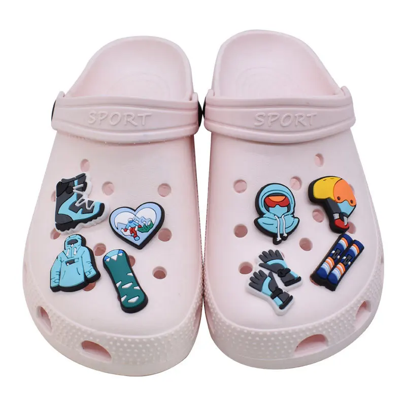 PVC skiing ice hockey series Shoe Charms Pin for sneakers Accessories Sandals Decorations Kids Adults unisex Favor Gifts