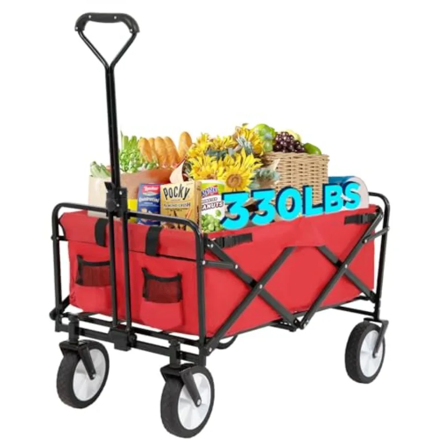 

39''L Collapsible Wagon Cart Heavy Duty Utility Folding Wagon for Outdoor Sports 330 LBS Weight Capacity Camping Garden and Sho