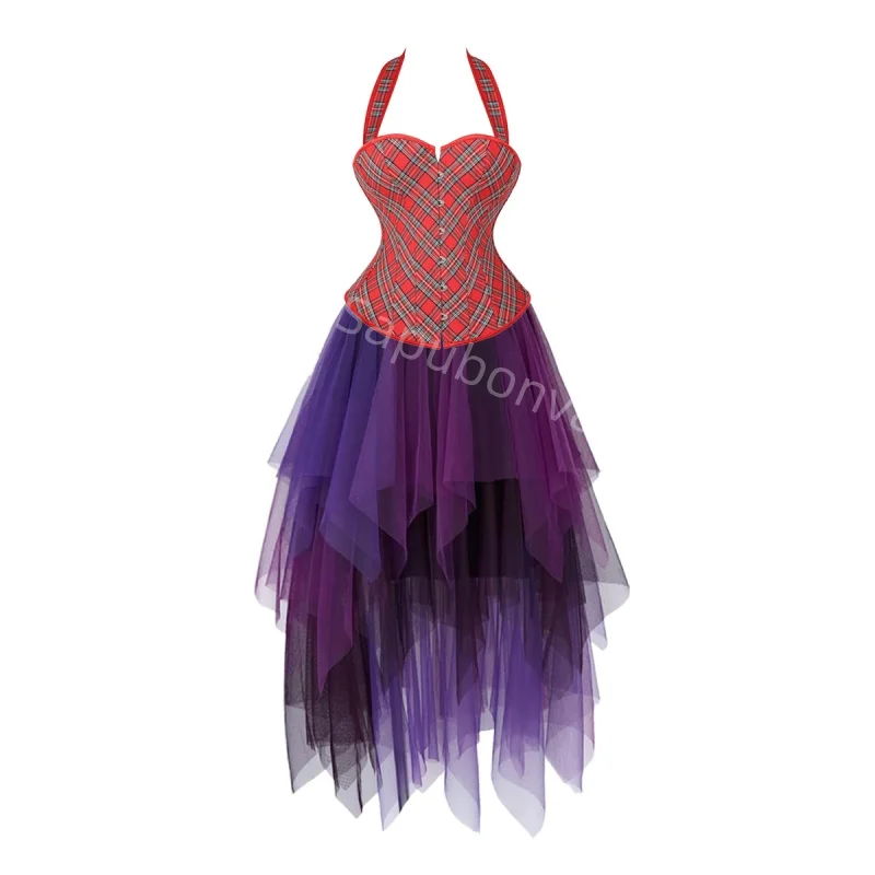 Plus Size Gothic Corset Dress Costume Set with Lace Skirt And Bustier Sexy Stripe Pattern Ladies Outfit for Party Halloween