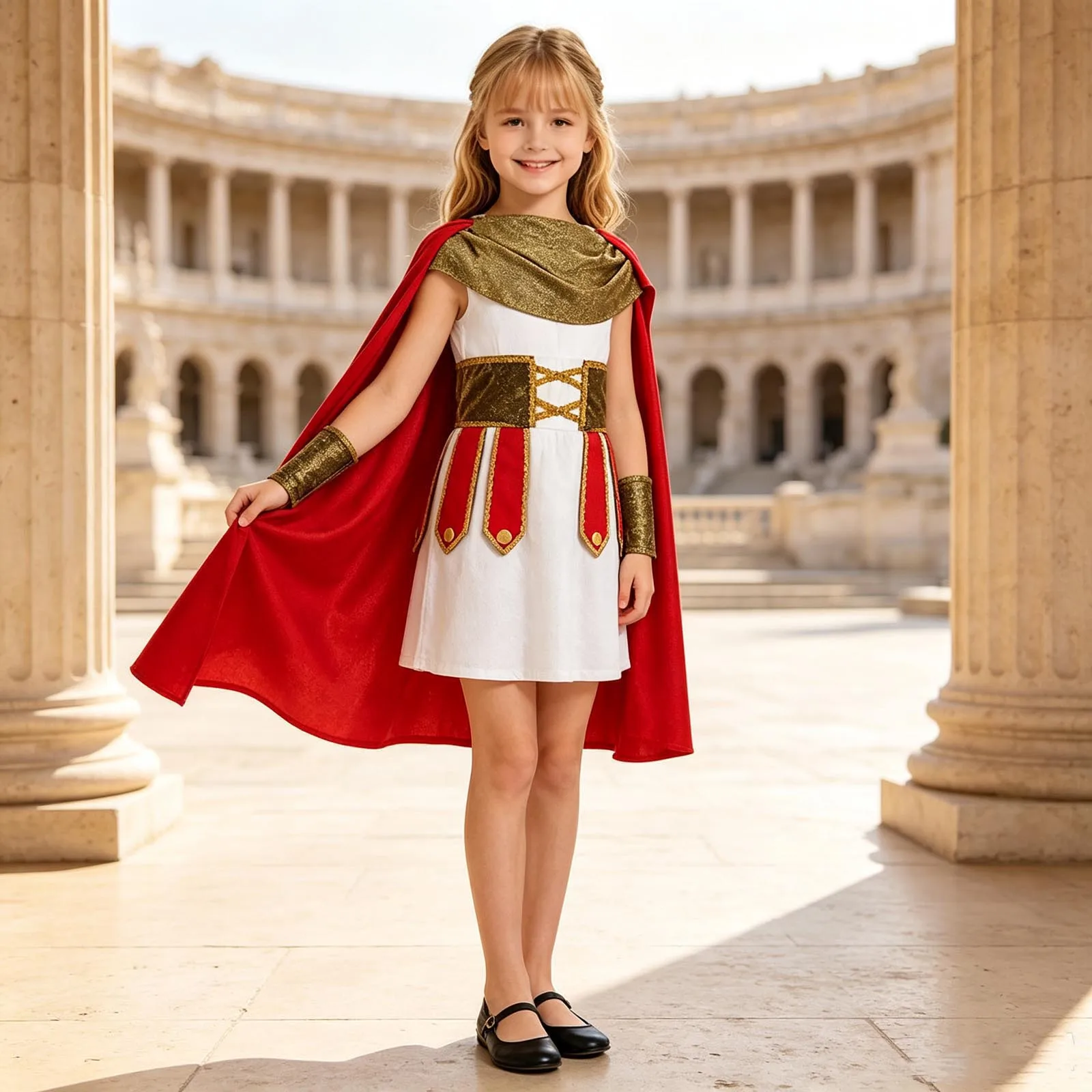 Kids Boys Girls Ancient Roman Soldier Gladiator Costume Halloween Medieval Spartan Warrior Cosplay Robe with Cloak Wrist Guard