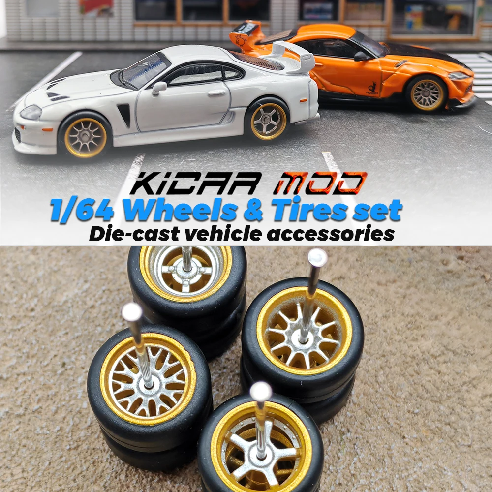 1/64 Model Car ABS Wheels with Rubber Tires Branches Refitting Parts for Diecast Hot Wheels Mainline Matchbox Tomica D:11mm 1Set