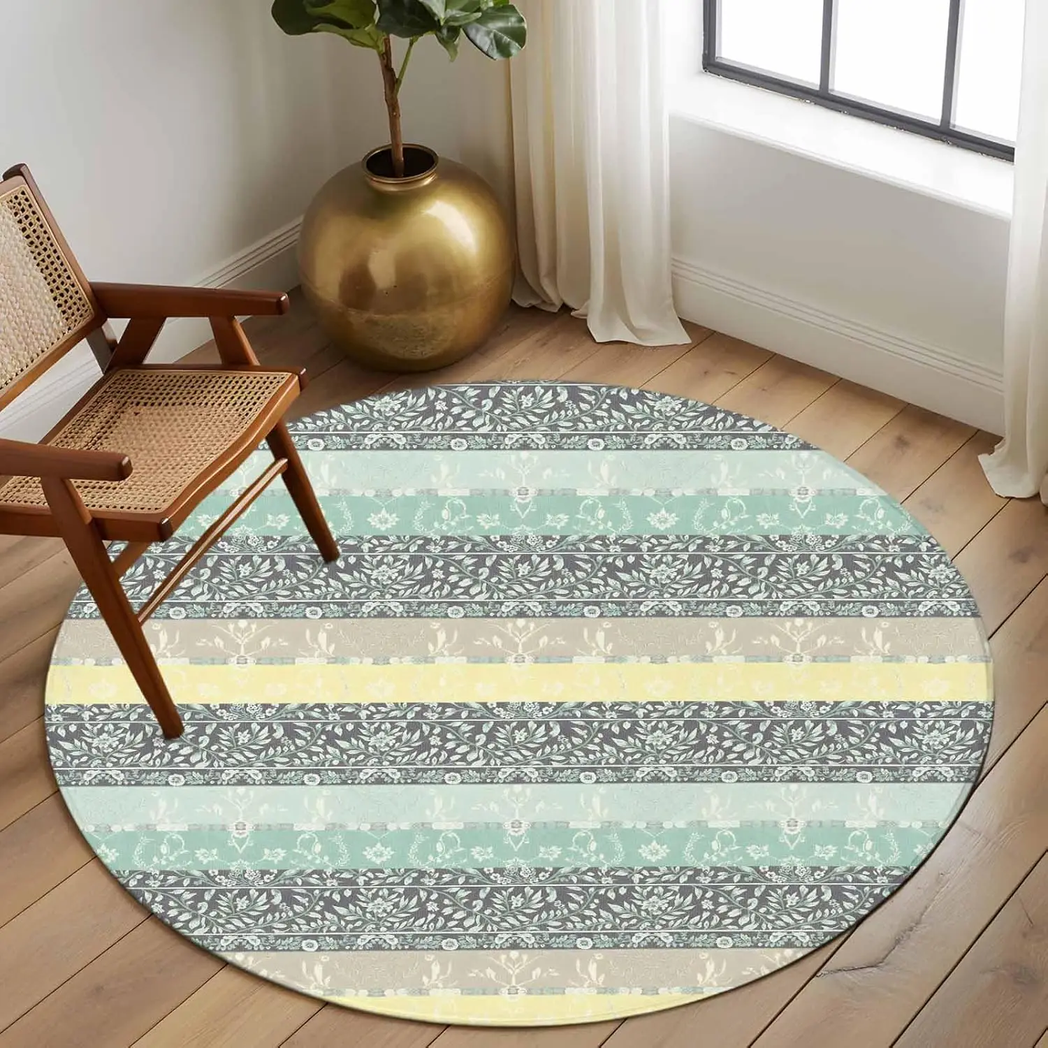 Minimalist Striped Round Rug – Modern Horizontal Pattern Nordic Style Non-Slip Carpet for Living Room or Bedroom