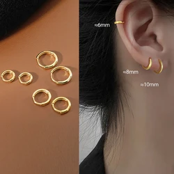 1 par de pendientes de aro Huggie minimalistas de acero inoxidable Color dorado pequeño redondo 6/8/10mm Punk Unisex pendiente de cartílago de roca joyería