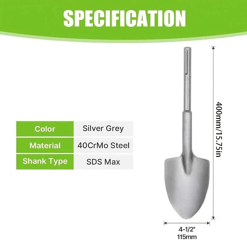 SDS-Max Shank 40Cr Steel Clay Spade, Demolition Jack Hammer Bit, Trenching and Digging Shovel Bit for Clay, Gravel, Froze