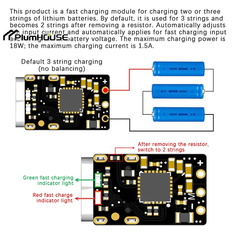 1/3Pcs Type-C 2S/3S 3.7V Charge Discharge Module Charger DC 4.5~9.5V Board Boost Converter 18650 Lithium Battery Power Supply