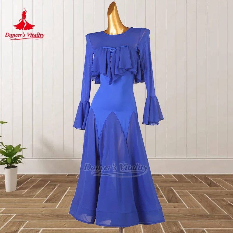 Ballroom Dance Professional Long Sleeves Chiffon Big Swing Dress Dancer's Vitality Adult Women Tango Contest Clothing Customize