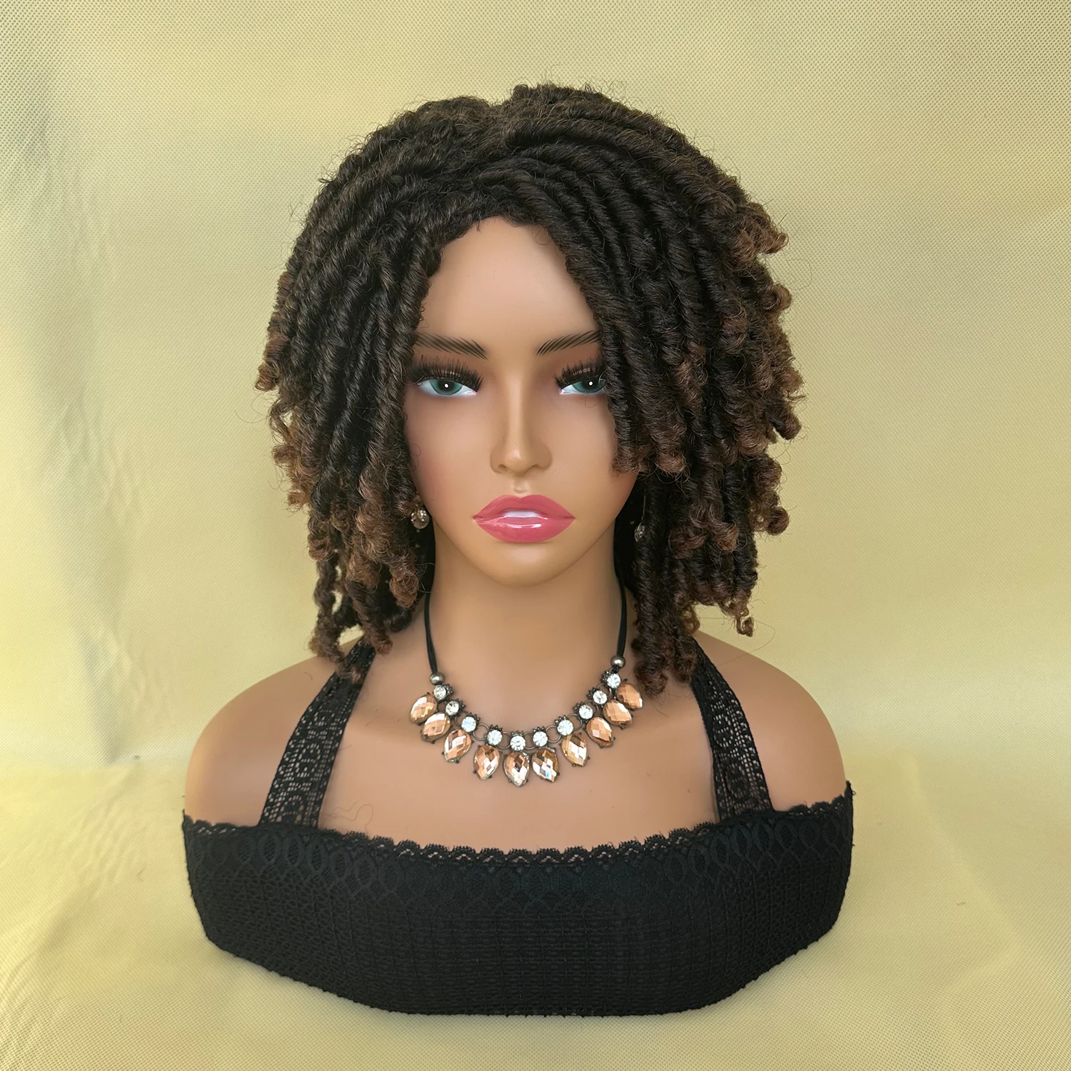 قصيرة الاصطناعية Dreadlock شعر مستعار الأفرو الكروشيه تويست خصلات الشعر المستعار للنساء السود مجعد الطبيعي لينة فو Locs شعر مستعار