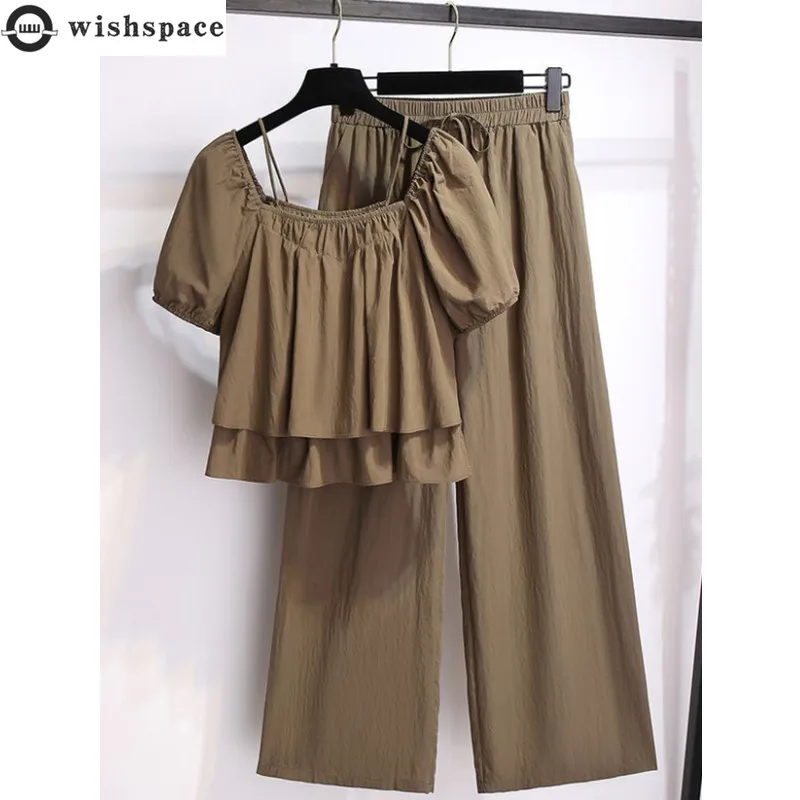 

Fashionable and Casual Women's Set Summer New Western-style Short Sleeved Shirt+wide Leg Pants Two Piece Set for Reducing Age