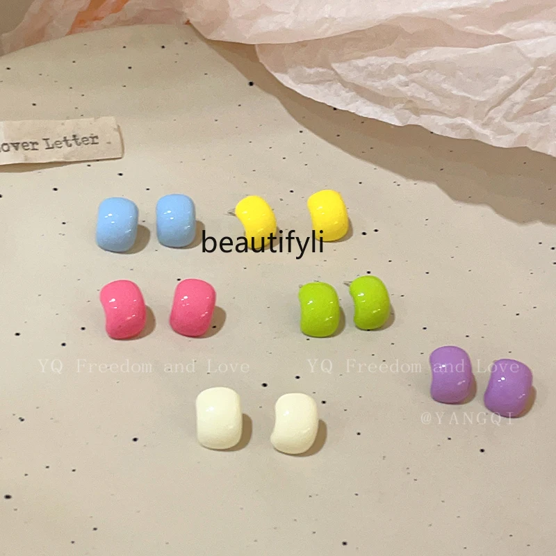 Candy Color C- Shaped Stud Earrings Female Niche Unique Design Sweet Earrings Elegant High-Grade All-Match Earrings