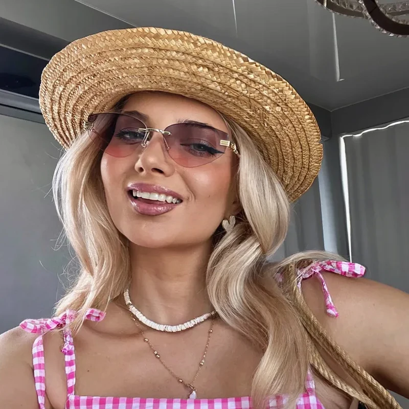Neue Sonnenbrille, herzförmig, aus Metall geschnitzt, rahmenlos, Cat-Eye-Sonnenbrille, Modetrend, Internet-Promi-Brille 413