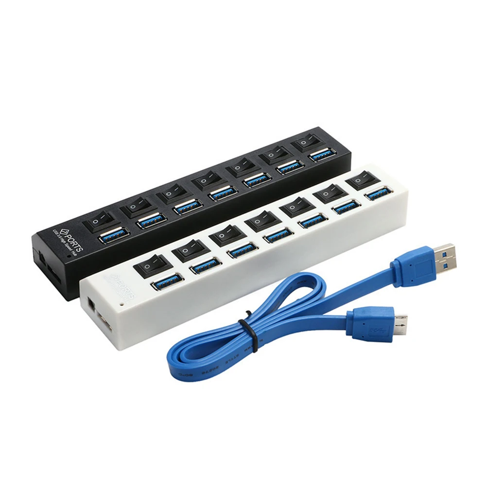 

7 Ports Usb 3.0 Hub Splitter Supply For Laptop Pc Computer Peripheral Compatible With Usb 2.0 1.1 Devices Led