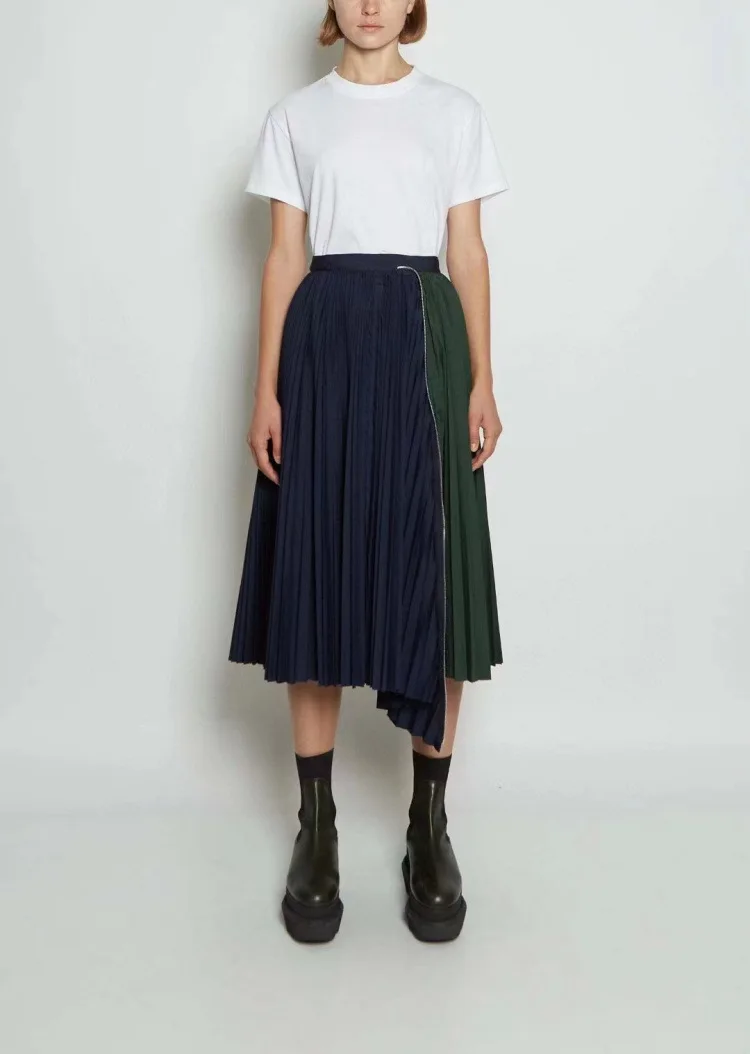 

SS24 Summer striped zipper design sense of mid-length skirt casual pleated skirt