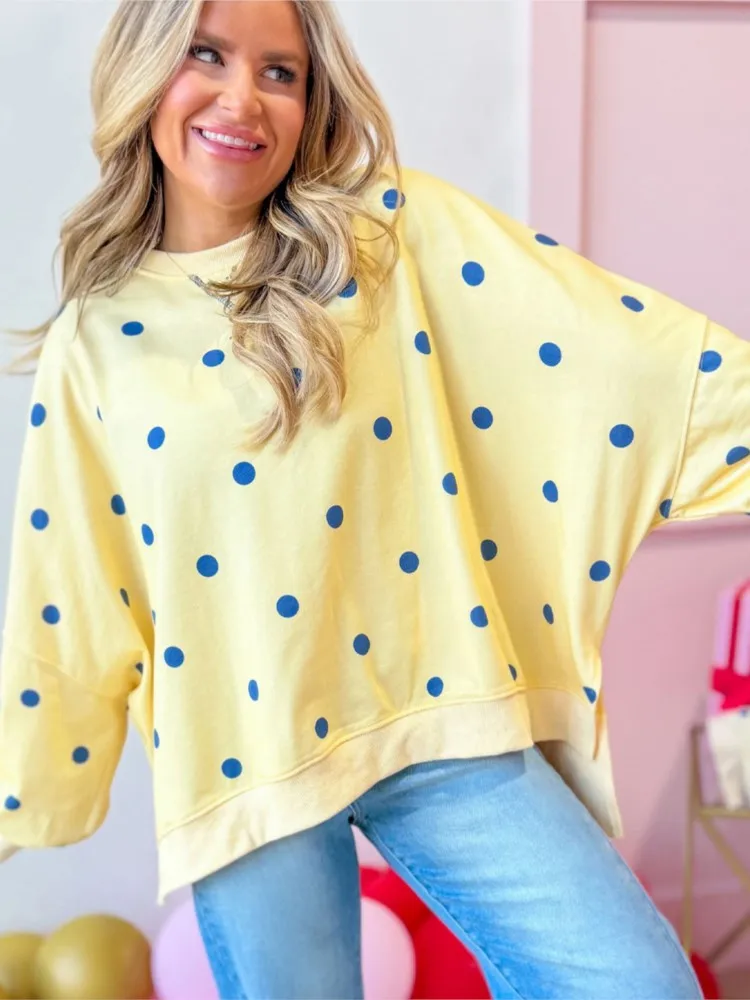 Women Polka Dot Sweatshirt Autumn Winter Fashion New Oversized Crew Neck Long Sleeve Side Split Loose Casual Pullover Top