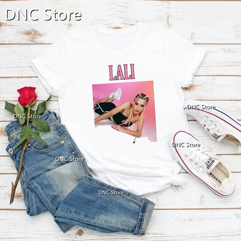 Moda nowy damski t-shirt raper Lali wydruk graficzny 90s dziewczęcy O-neck tshirt Hip Hop luźna koszulka femme topy ubrania w stylu streetwear