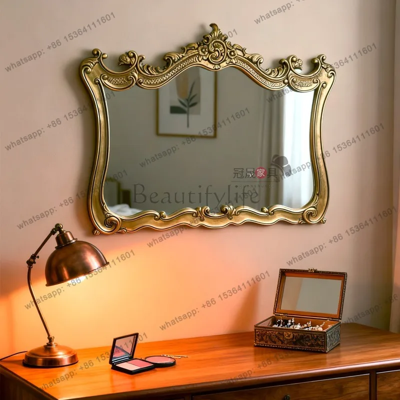 LS European carved bathroom mirror wall hanging toilet French special-shaped makeup porch retro decorative mirror