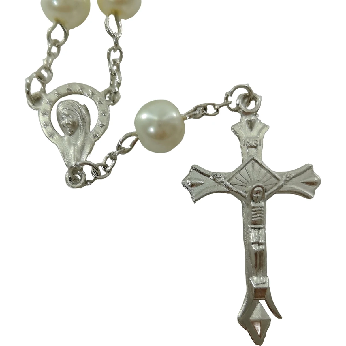 Fashion Handmade Necklace Ladies Imitation Vintage Style Pearl Rosary Beads With Cross Pendant Jewelry image 5