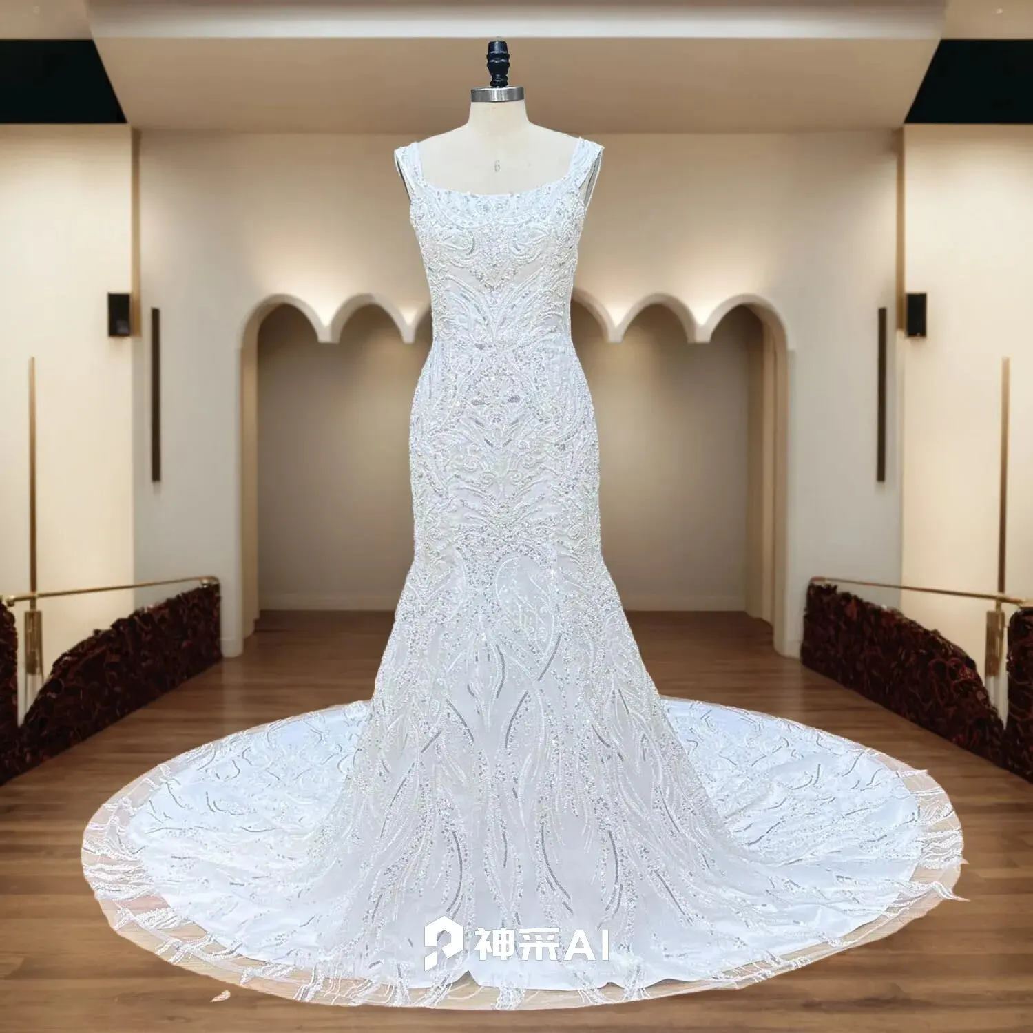 

Hire Lnyer All Over Shiny Beads Pearls Sequins Luxury Sparkly Mermaid Wedding Dresses With Long Train Real Office Photos Video