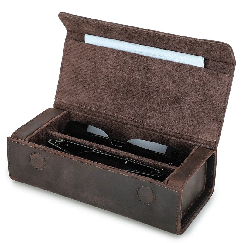 

Ретро кожаный футляр для очков Crazy Horse, две упаковки, ручная работа, магнитная пряжка, дорожная портативная кожаная коробка для хранения очков