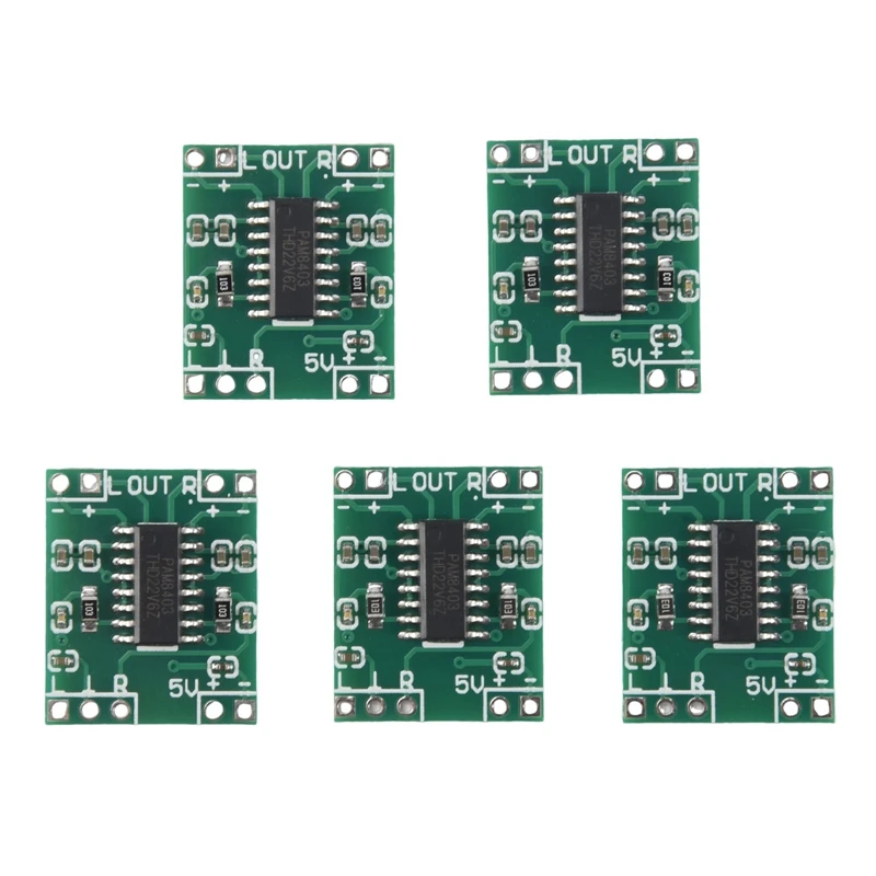 

5 Pcs Digital Power Amplifier Board,2X3W Type D PAM8403 Audio Module DC 5V Digital Audio Amplifier Board Module