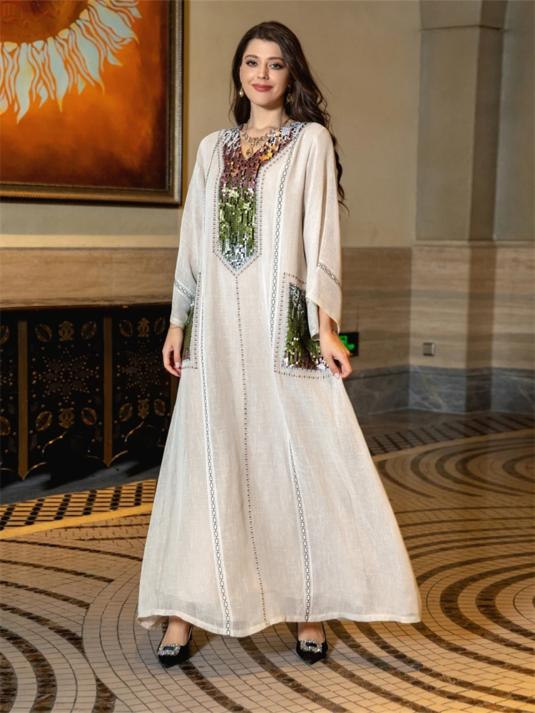 

Beaded Sequin Embroidery Robe Muslim Women Maxi Party Dress Eid Ramadan Abaya