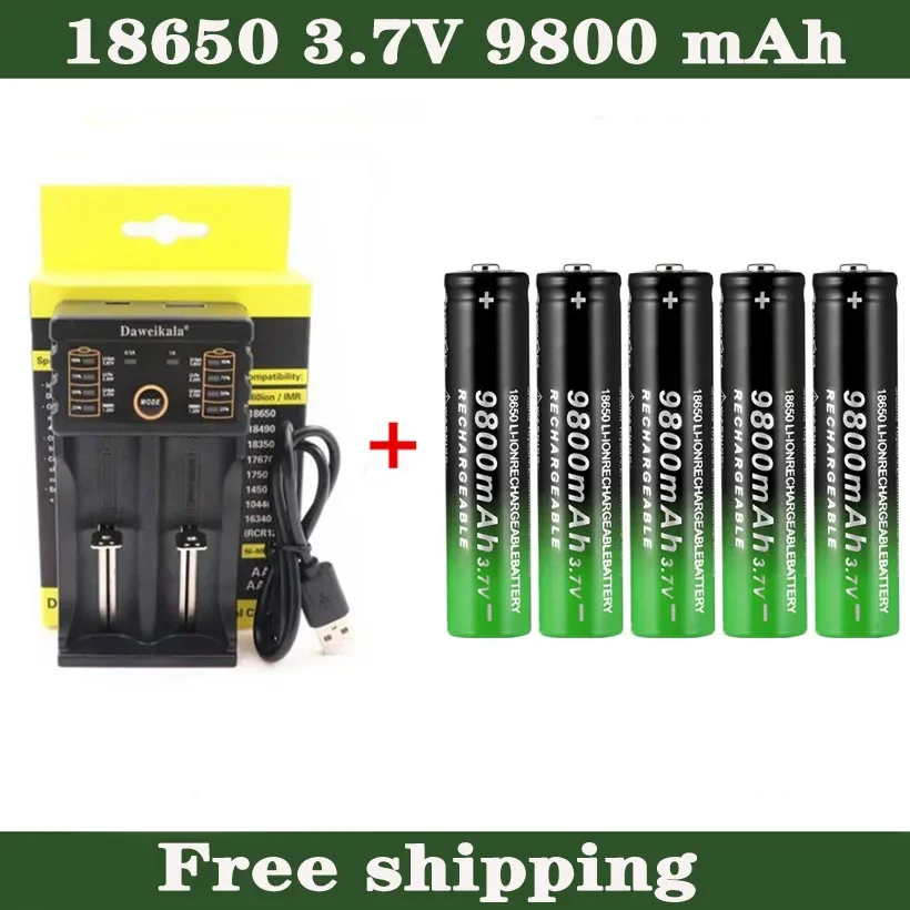 2-8pcs 2020 New18650 Battery High Quality 9800mAh 3.7V 18650 Li-ion batteries Rechargeable Battery For Flashlight Torch +Charger