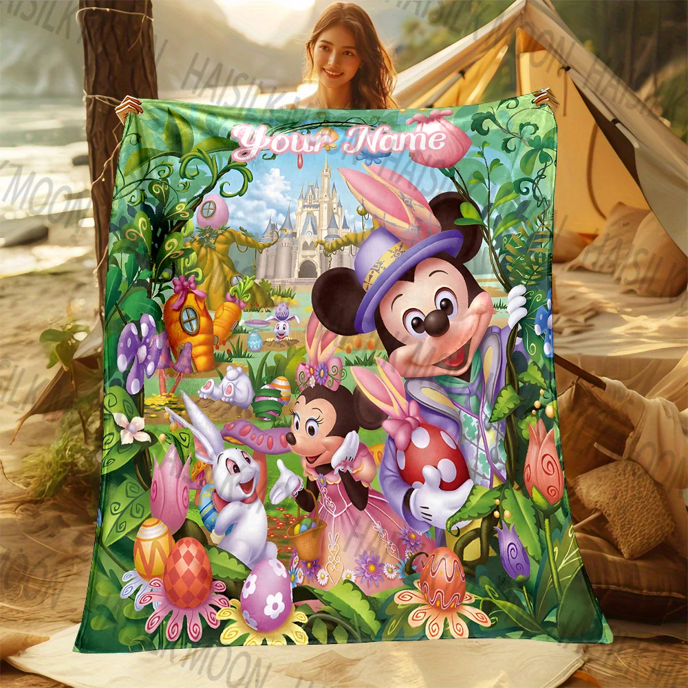 (Memo U Name) Disney Mickey Minnie Mouse Printed Blanket Can Be Custom with Name Soft and Warm Suitable for Home Office Camping