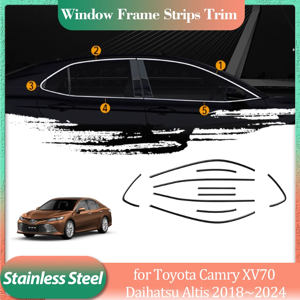 

Для Toyota Camry XV70 Daihatsu Altis 2018 ~ 2024 серебристый, черный, из нержавеющей стали, дверная оконная рама автомобиля, накладка на порог, аксессуары