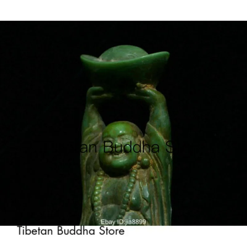 Imagem -05 - Estátua Verde Natural do Jade Buddha Escultura Chinesa Velha Riqueza Riso Feliz Maitreya