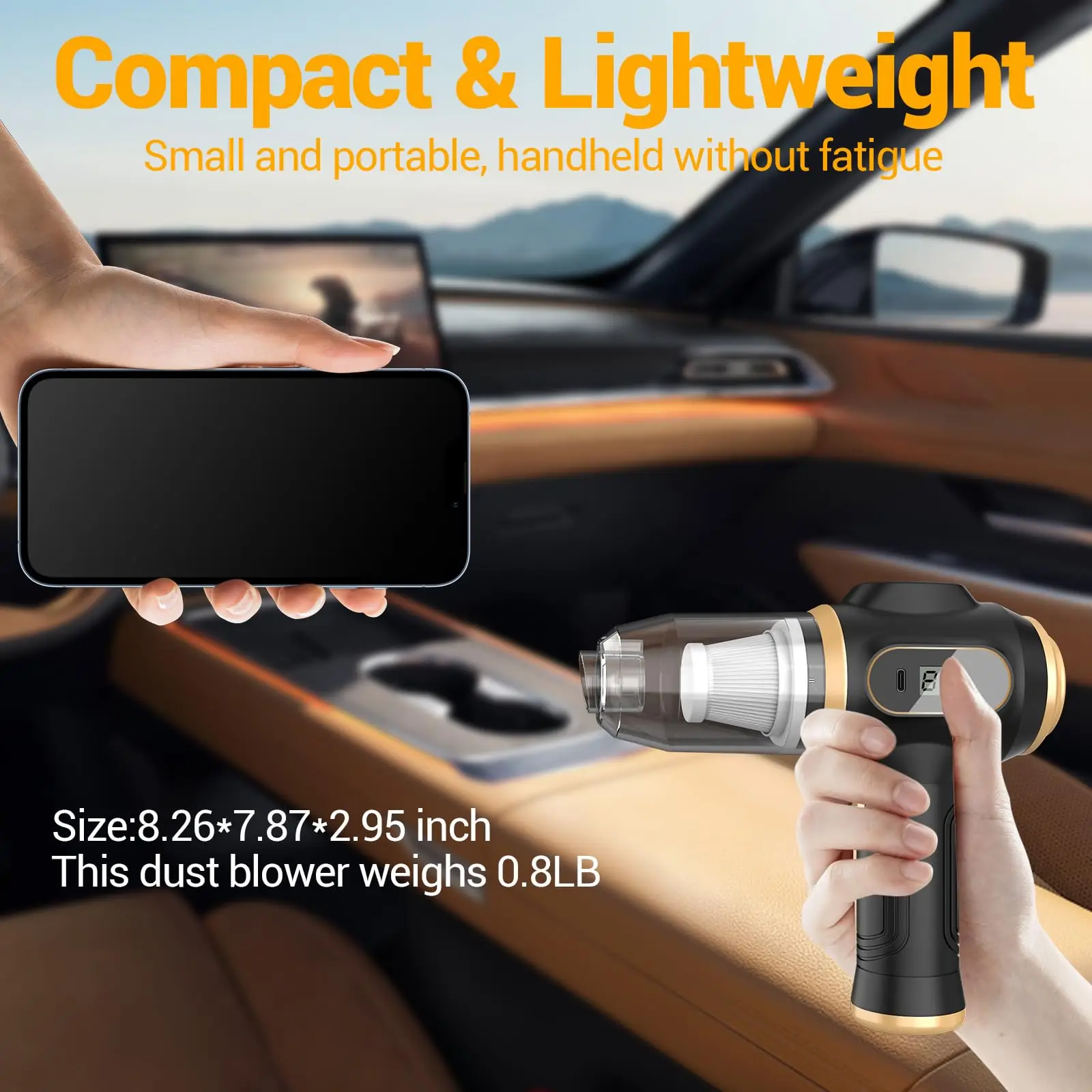 Cordless Handheld Car Vacuum, Rechargeable High Power with LCD, Multi-Nozzles for Pet Hair & Home - Image 3