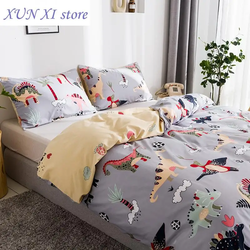 New Cute Cartoon Dinosaur Printed Bedding Set for Kids Lovely Duvet Cover Queen Size Child Single Double Quilt Cover Pillowcases