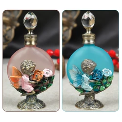 1pc Perfume Bottle 30ML/1oz Pink/Blue Glass Vintage 3D Enamel Angle&Rose Pattern Clear Crystal Cap Home Decor Wife Mother Gift