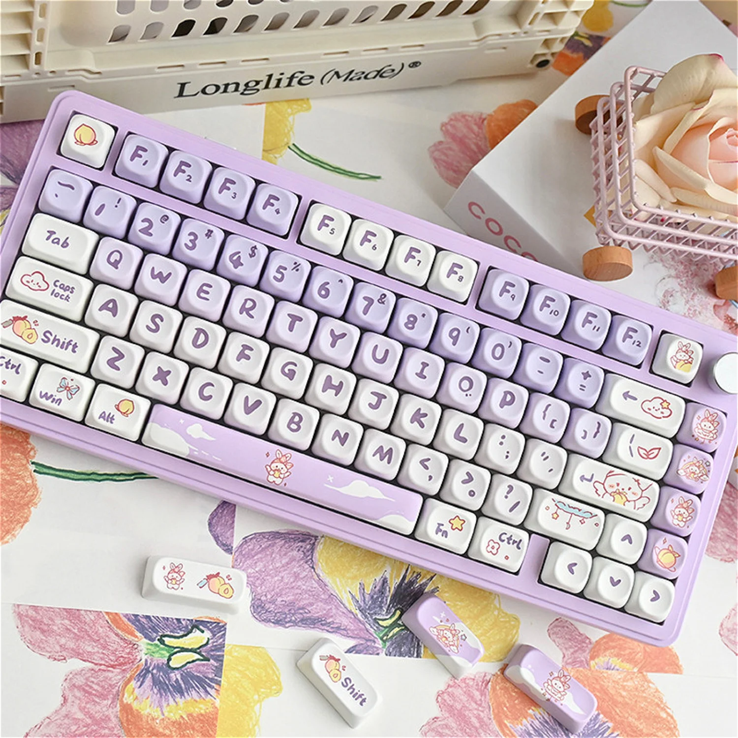 

Gradient Purple Rabbit 142 Keys MOA Keycaps PBT Thermosublimation Cute for 60/64/84/98/108 Gaming Mechanical Keyboard MX Switch