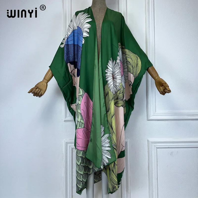 WINYI boho print Kimono sexy Cardigan beach outfits cover up women kaftan evening dress long coat party dress holiday swimwear