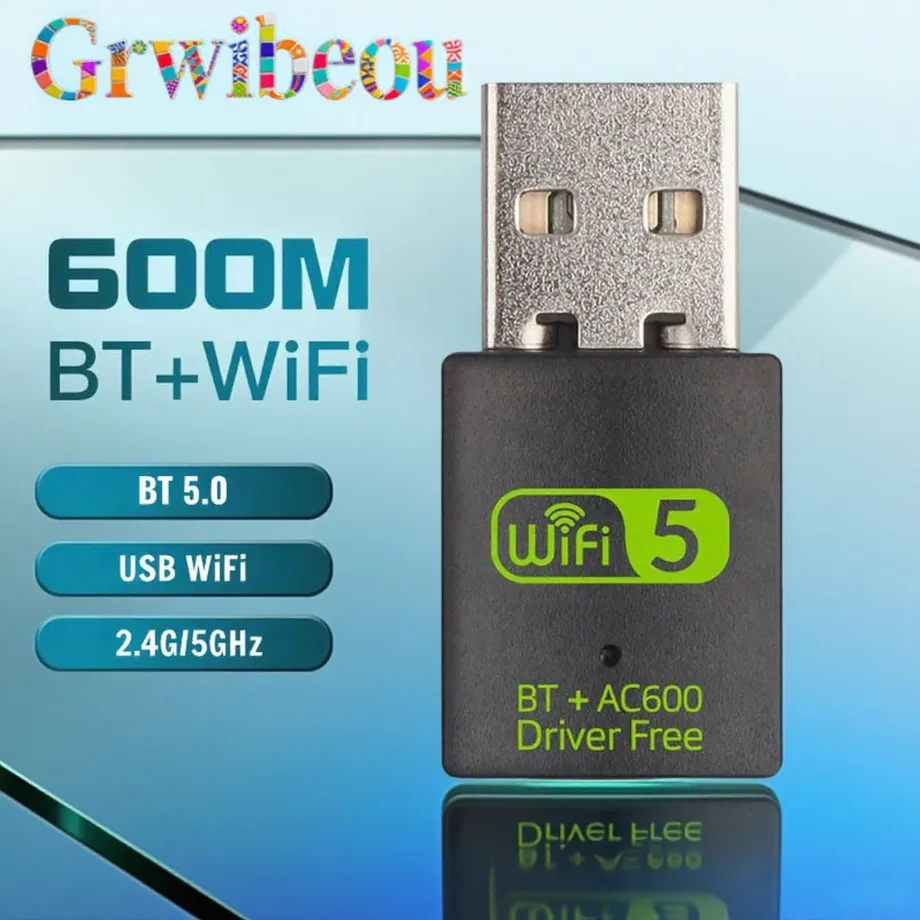 USB WiFi Bluetooth 5.0 600mbps Dual Band Adapter 2.4G 5GHZ USB WiFi5 Network Wireless WLAN Network Dongle Free Controller Dongle