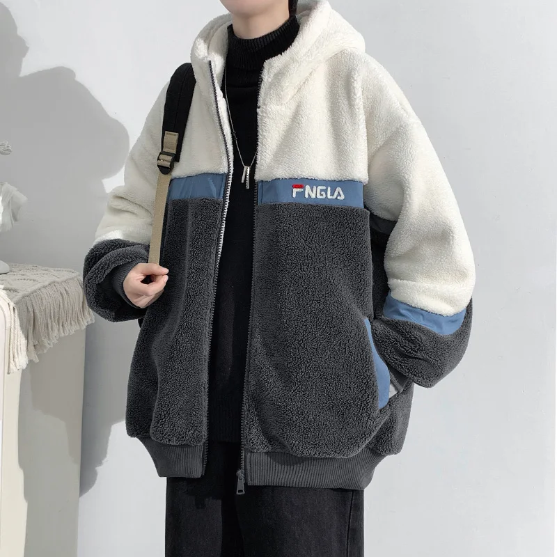 

Американское ретро-пальто из овечьего вельвета с вставками, мужская зимняя утепленная хлопковая одежда, хлопковое пальто для подростков, костюм из овечьего меха и хлопка