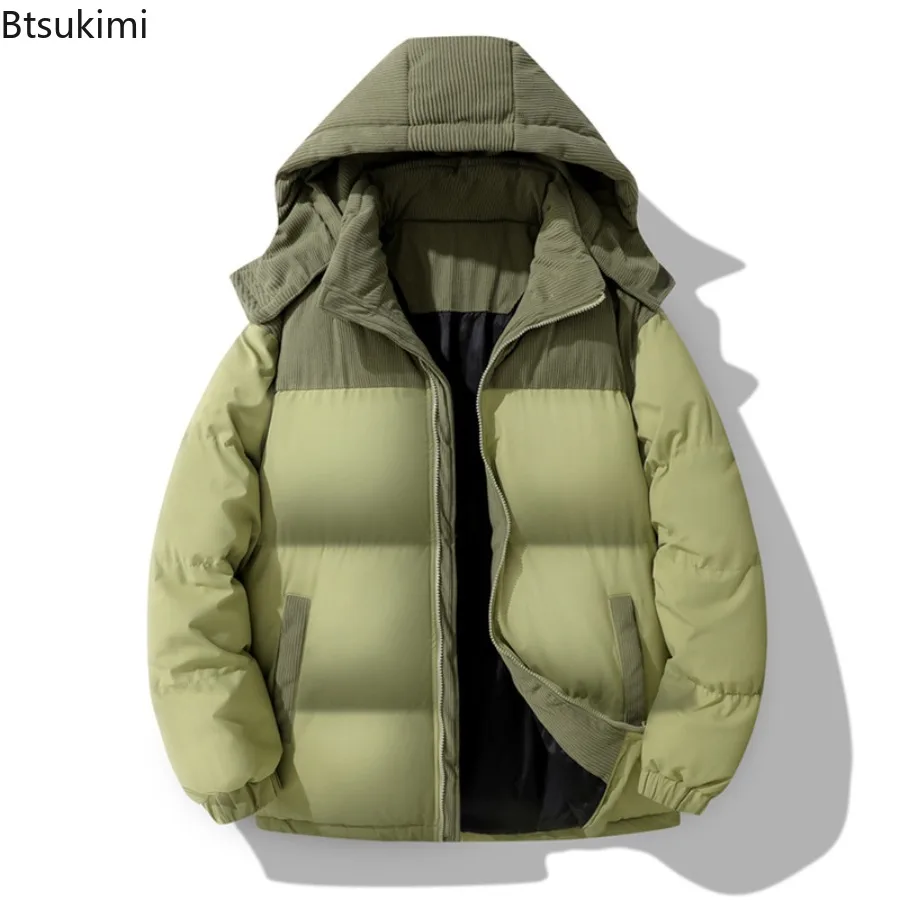 New 2025 Men's Fashion Solid Color Warm Windproof Hooded Parkas Winter Fleece Cotton Coat Loose Jacket Warm Casual Sports Jacket