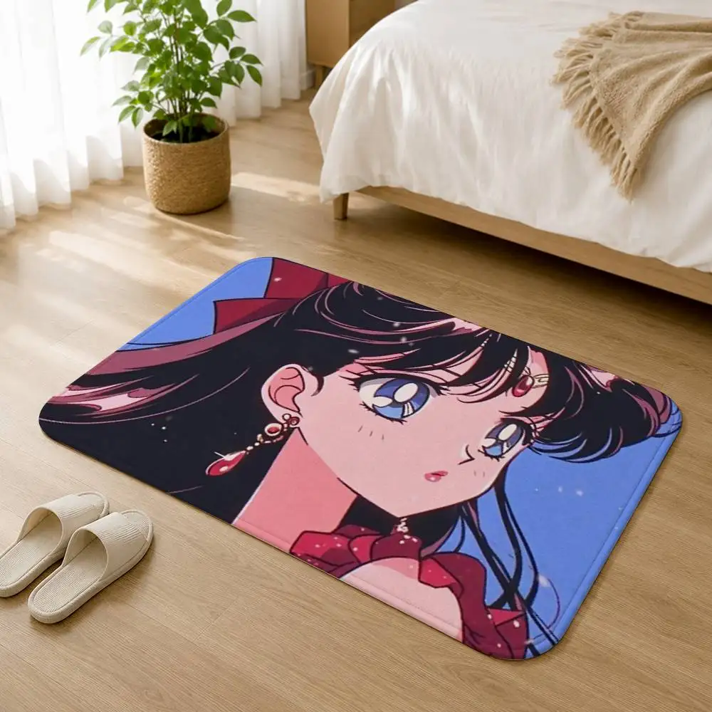 Anime S-Sailor Mars Hino Rei Soft Comfortable Short Plush Rug Carpet mat Anti‑Slip Floor Mat Machine Washable Home Decor