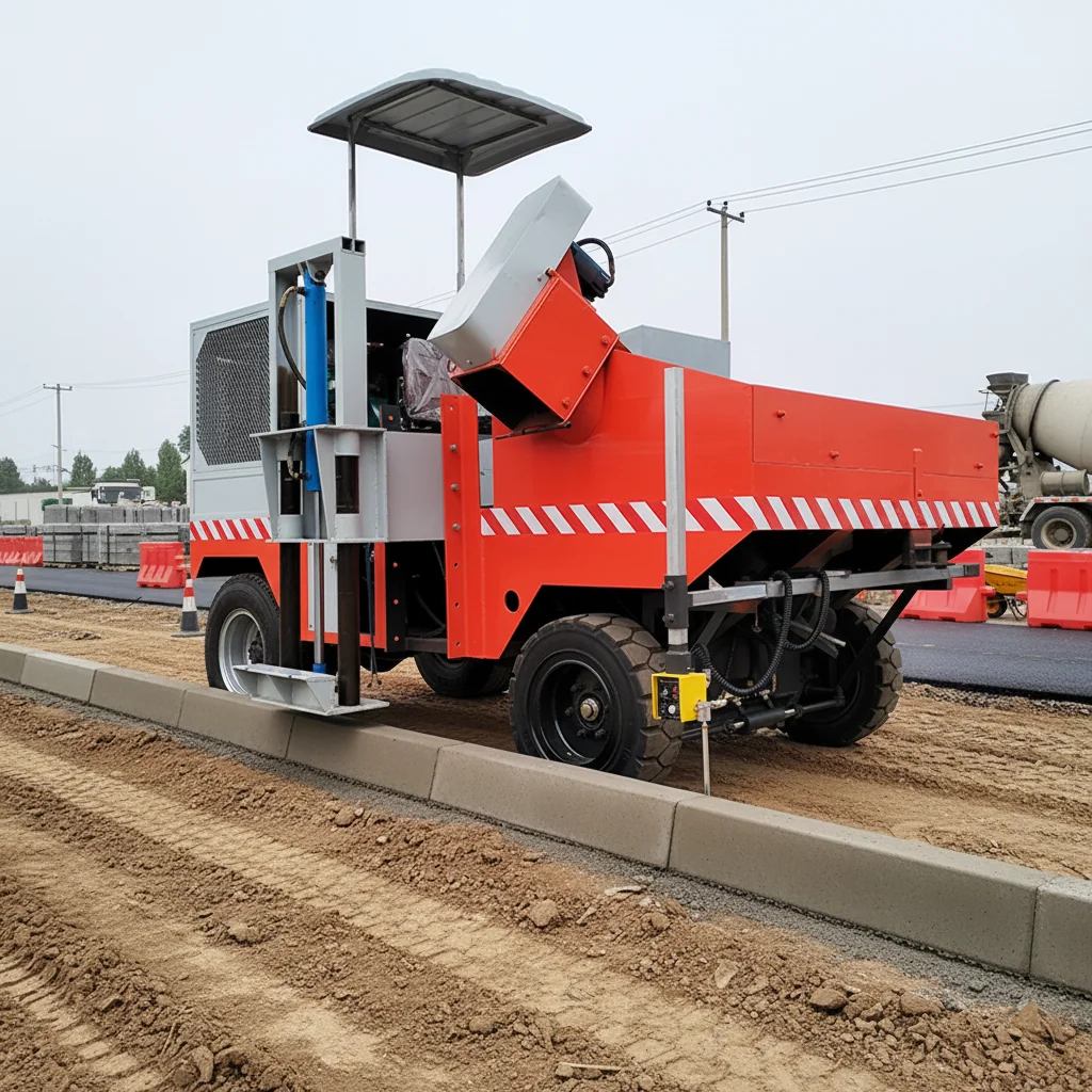 Track-Mounted Variable Frequency Curb Paver, Dual Auto Steering Concrete Machine For Bridge And Road Curb Continuous Paving