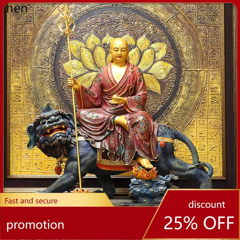 Cz painted pure copper ksitigarbha buddha statue for home worship ksitigarbha bodhisattva sitting on  ornaments