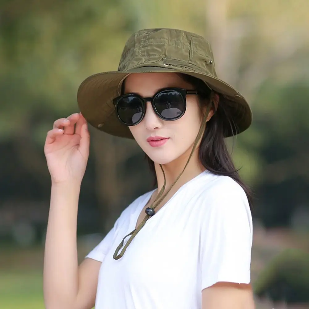 Foldable Summer Sunscreen Hat Unisex Waterproof UV Protection Fisherman Hat Wide Brim Solid Color Bucket Hat