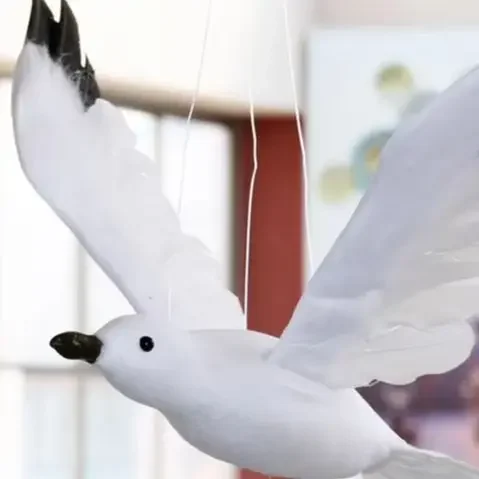 Simulated Feather Seagull Bird Hanging Garden Ornament 32x33x6cm For Outdoor Balcony Wedding Party Decoration