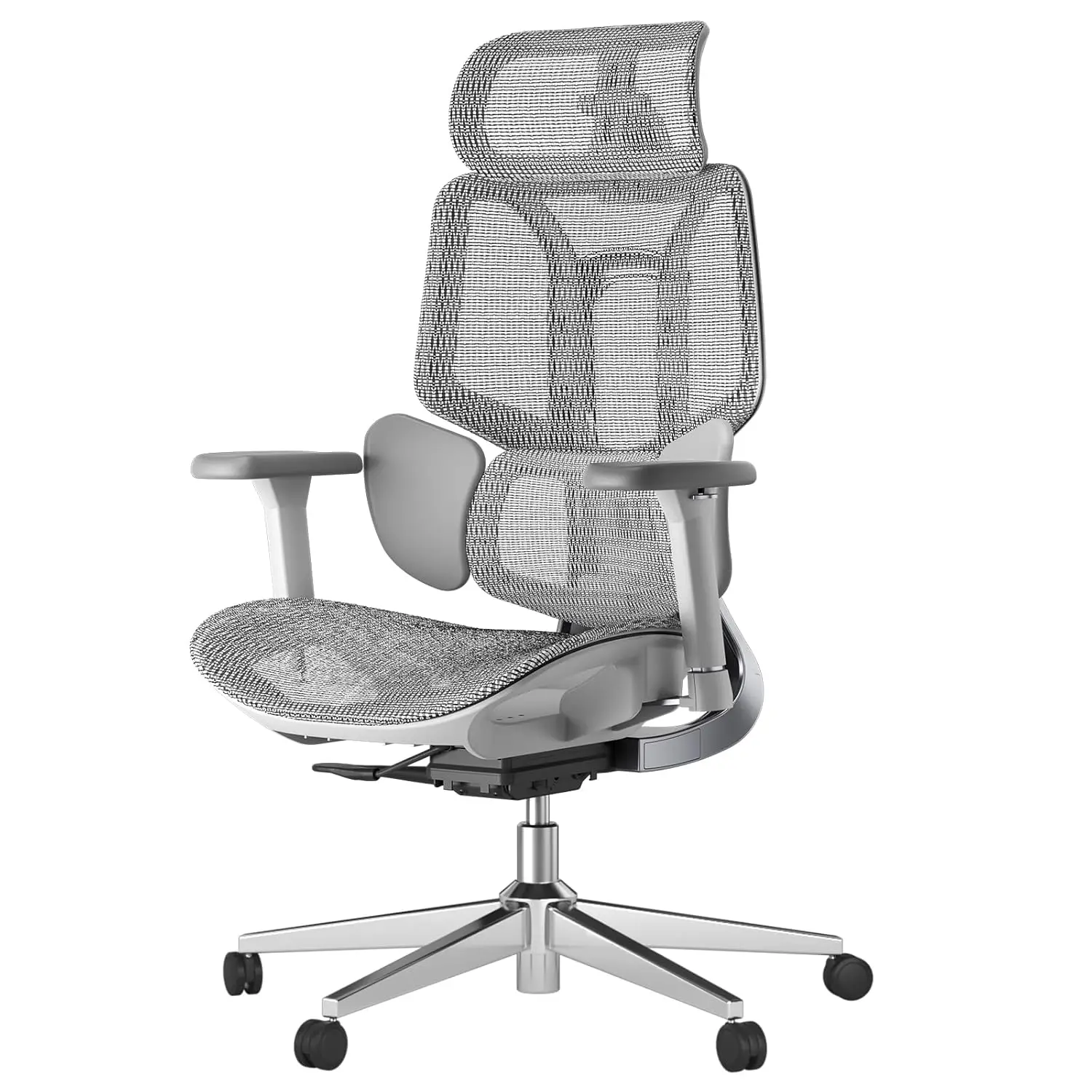 

Эргономичное офисное кресло для высоких людей с 3-зонной динамической поясничной поддержкой, 3D-подголовником и подлокотниками, поворотное, серое, на заказ