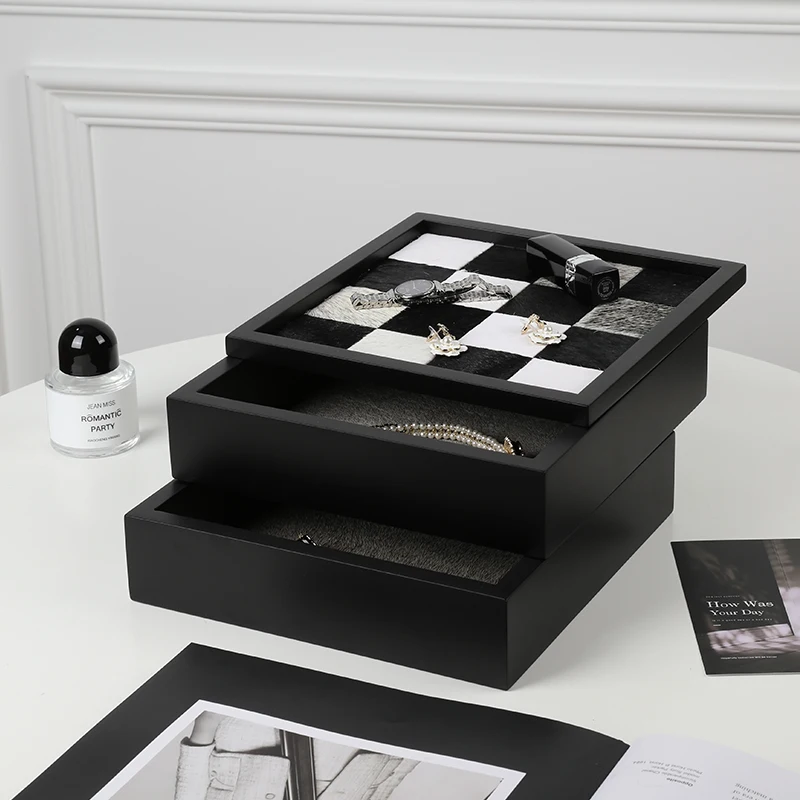 

Vintage Style Jewelry Box Luxury Wooden Vanity Tray for Bedroom Elegant Makeup Organizer Solid Wood Desktop Storage Case