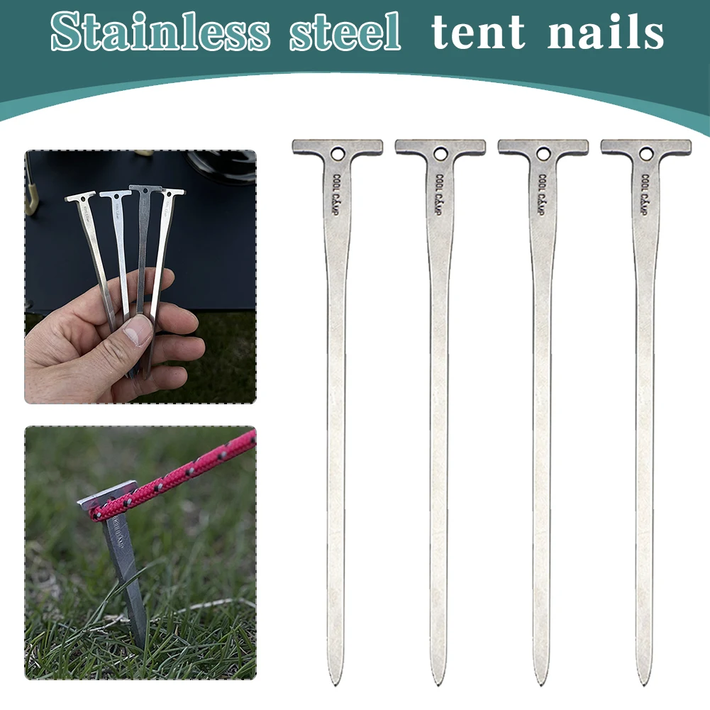 4Pcs 12cm Outdoor Tent Nails with Hole Tent Ground Stakes Stainless Steel Camping Tent Spikes for Camping Canopy Awning