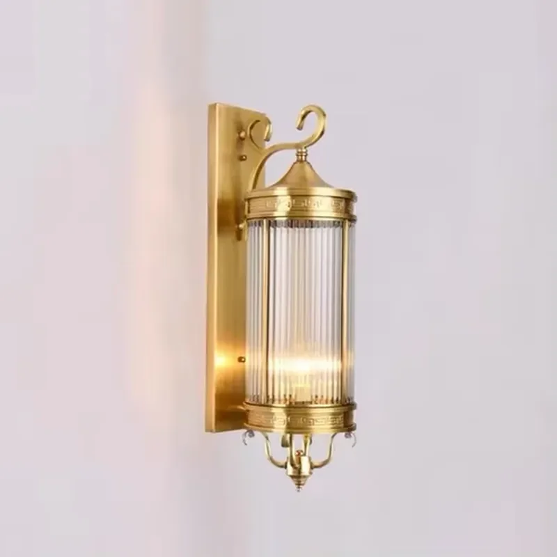 LED outdoor cylindrical/square full copper garden wall lamp IP65 waterproof, European retro style, rainproof, suitable for