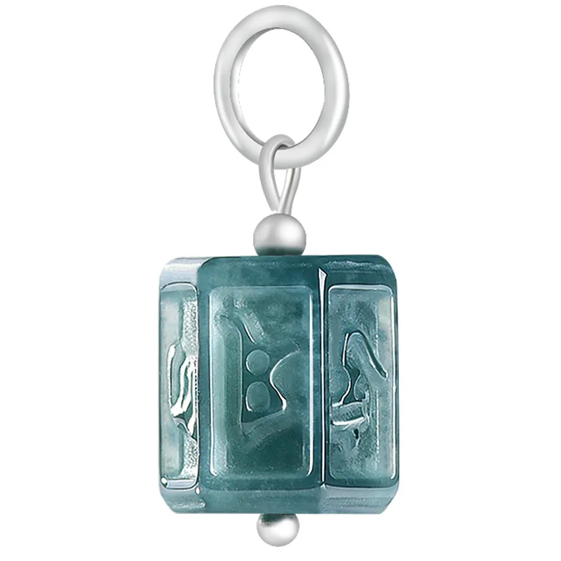 Natural A-grade Blue Water Jadeite Six-Syllable Mantra Pendant Ice Seed S925 Silver-Plated Jade Jewelry For Men And Women
