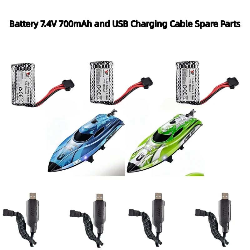 Accesorios de batería para barco HJ820 RC, 7,4 V, 700mAh y línea de carga USB, repuestos para barco de Control remoto HJ820